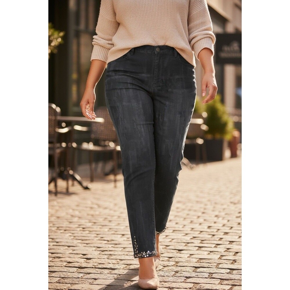 Lane Bryant Women’s Flex Magic Waist Mid Rise Skinny Jeweled Detail Hem Jeans 18